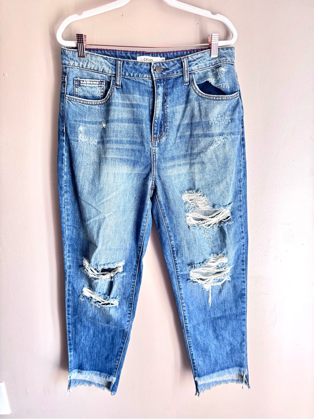 Cello Destructed Raw Hem Crop High Rise Jeans Ripped Destroyed 11 30